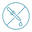 A simple blue icon depicting a pipette with a droplet, enclosed in a circle with a diagonal line crossing through it, symbolizing "no pipette" or "no droplet."