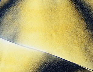 Abstract close-up of smooth yellow and black curves, creating a dynamic interplay of colors and textures.