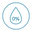 An icon depicting a water droplet with "0%" inside a circular outline, indicating no water content.