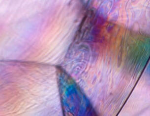 Abstract close-up of colorful, iridescent patterns resembling the surface of a soap bubble or oil slick.