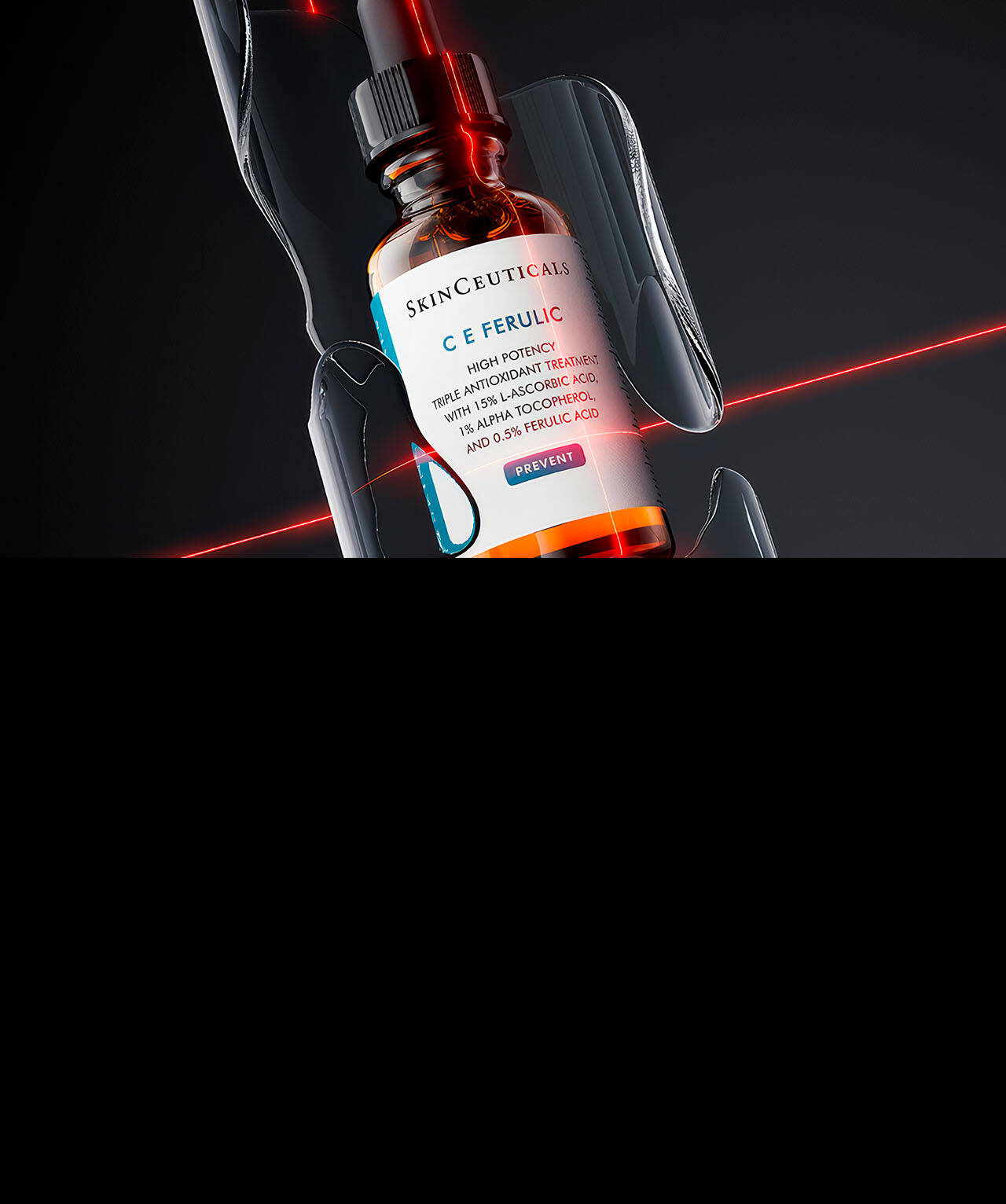 Un primo piano di un flacone di SkinCeuticals HA Intensifier Multi-Glycan su uno sfondo sfumato.